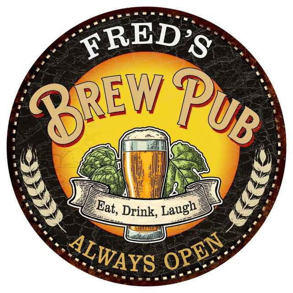 FRED'S Beer Pub Man Cave Metal Sign Home Wall Decor 14 inch Round 100140025058