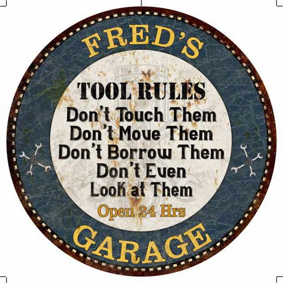 FRED'S Garage Rules 12" Round Metal Sign Garage Bar Wall Dcor 100140015058