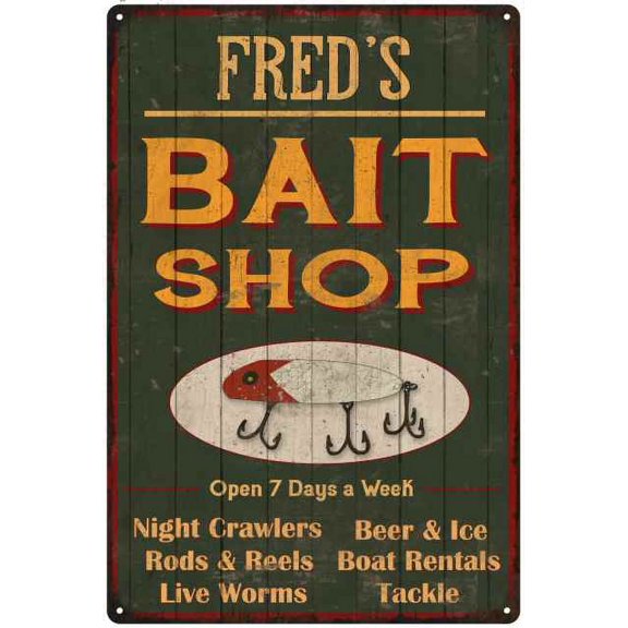 FRED'S Green Bait Shop Man Cave Wall Decor Gift 12x18 Metal 112180027074