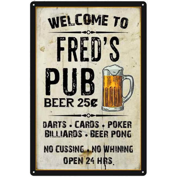 FRED'S Pub Sign Vintage Man Cave Bar Wall Decor Gift 8x12 Metal 208120028074