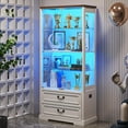 thumbnail image 1 of FREDEES Display Cabinet with Glass Doors,67" Adjustable Display Shelf with 2 Drawers and 4 Tier Curio Cabinet,Tall Bookcase with 3 Color Lights and Human Body Sensor for Toys,Books（White）, 1 of 7