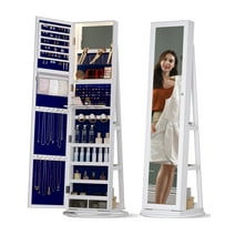 FREDEES Mirror Jewelry Cabinet with Storage, Standing Jewelry Armoire with Full Length Mirror, White