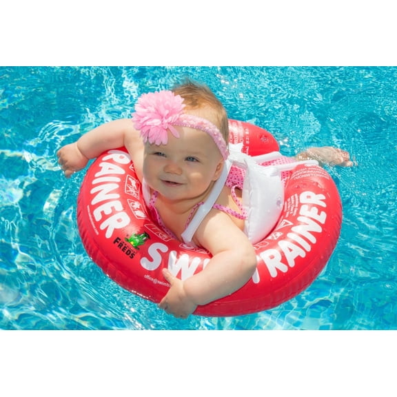 FREDS SWIM ACADEMY SWIMTRAINER Classic Red (3 months - 4 years), Baby Pool Float Ring for Babies and Toddlers, (13-40 lb) Waist Adjustable Aid to Learn Swimming Safely