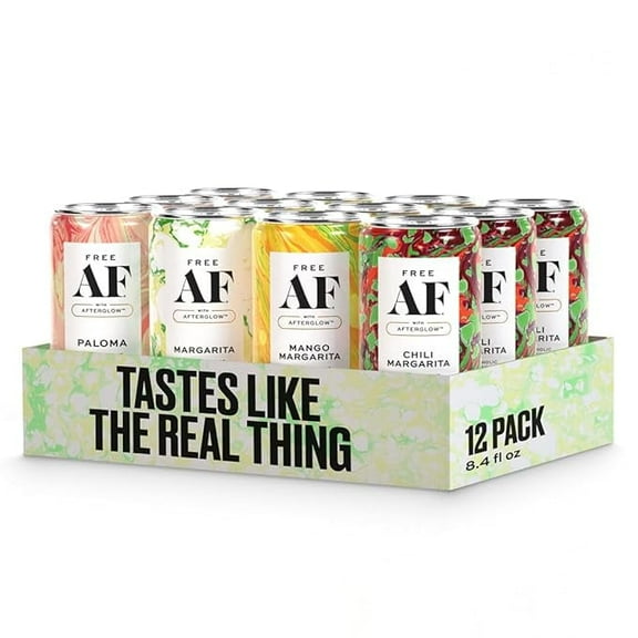 FREE AF Non-Alcoholic Drinks Margarita Variety Pack | Alcohol Alternative Sparkling Cocktails with AFTERGLOW Botanical Warmth | Gluten-Free, Low-Calorie | 8.4 oz Cans (12-Pack)