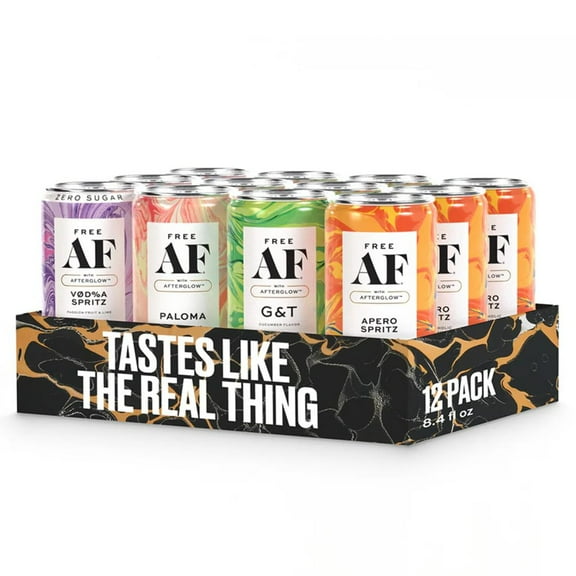 FREE AF Non-Alcoholic Drinks Variety Pack | Alcohol Alternative Sparkling Cocktails with AFTERGLOW Botanical Warmth | Gluten-Free, Low-Calorie | 8.4 oz Cans (12-Pack) Visit the Free AF Store