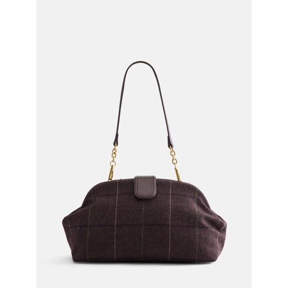 Free Assembly Women's Faux Leather Clutch Handbag, Brown Plaid
