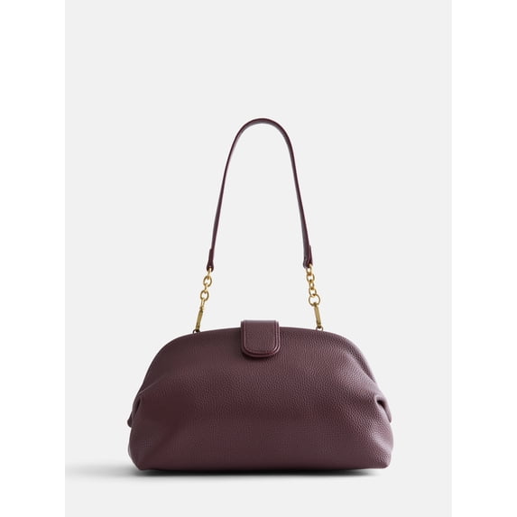 Free Assembly Women's Faux Leather Clutch Handbag, Deep Chianti