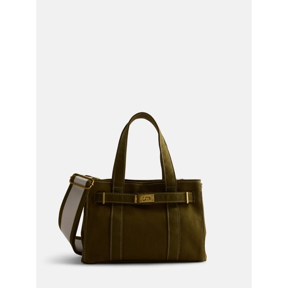 Free Assembly Women's Small Canvas Tote, Green Smoothie