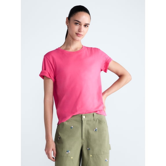 Free Assembly Women's and Women's Plus Cotton Cropped Boxy Tee with Short Sleeves, Sizes XS-4X