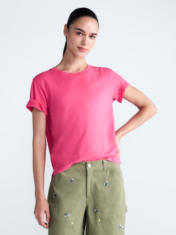 Women's and Women's Plus Cotton Cropped Boxy Tee with Short Sleeves, Sizes XS-4X