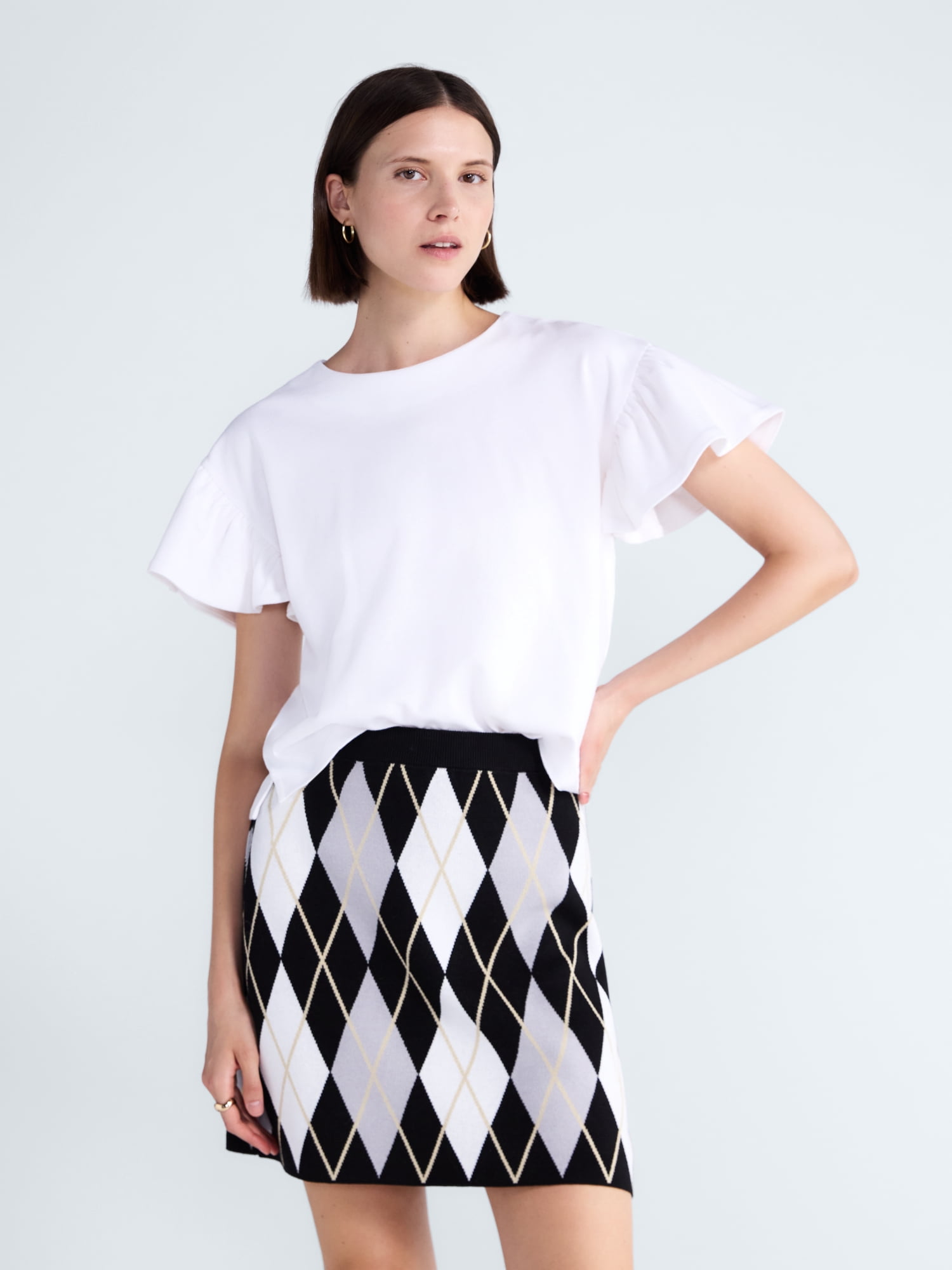 Free Assembly Women's Cotton Crewneck Top with Flutter Sleeves, Sizes XS-XXL