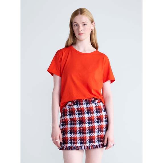 Free Assembly Women's and Women's Plus Cotton Cropped Boxy Tee with Short Sleeves, Sizes XS-4X