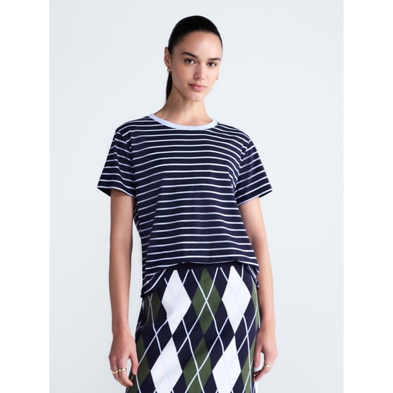 Free Assembly Women's and Women's Plus Cotton Cropped Boxy Tee with Short Sleeves, Sizes XS-4X