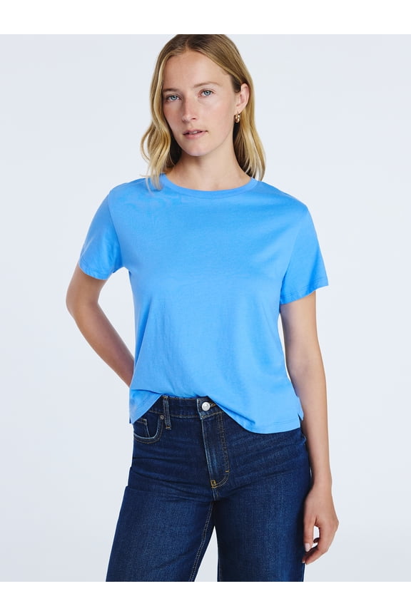 Women's and Women's Plus Cotton Cropped Boxy Tee with Short Sleeves, Sizes XS-4X