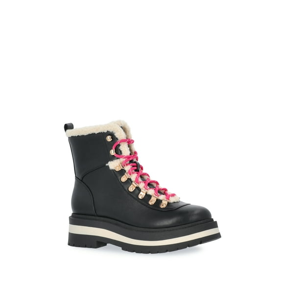 Free Assembly Women's Lace-Up Faux Shearling Booties