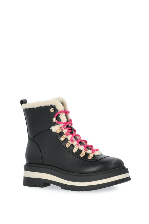 Women's Lace-Up Faux Shearling Booties