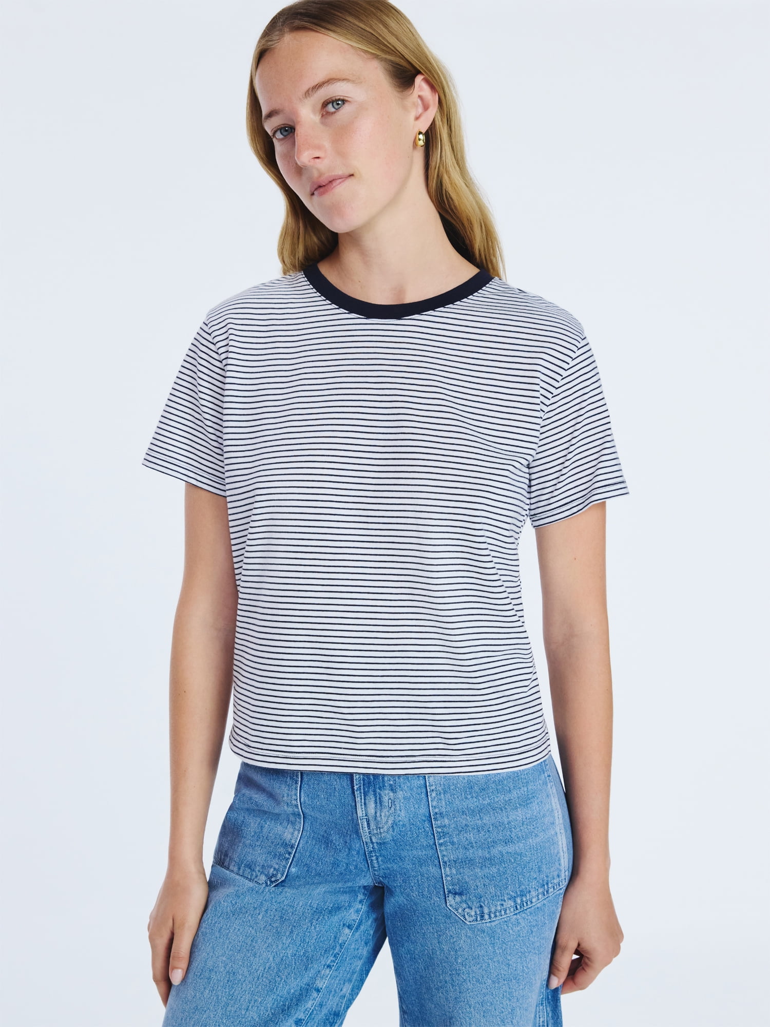 Free Assembly Women's and Women's Plus Cotton Cropped Boxy Tee with Short Sleeves, Sizes XS-4X