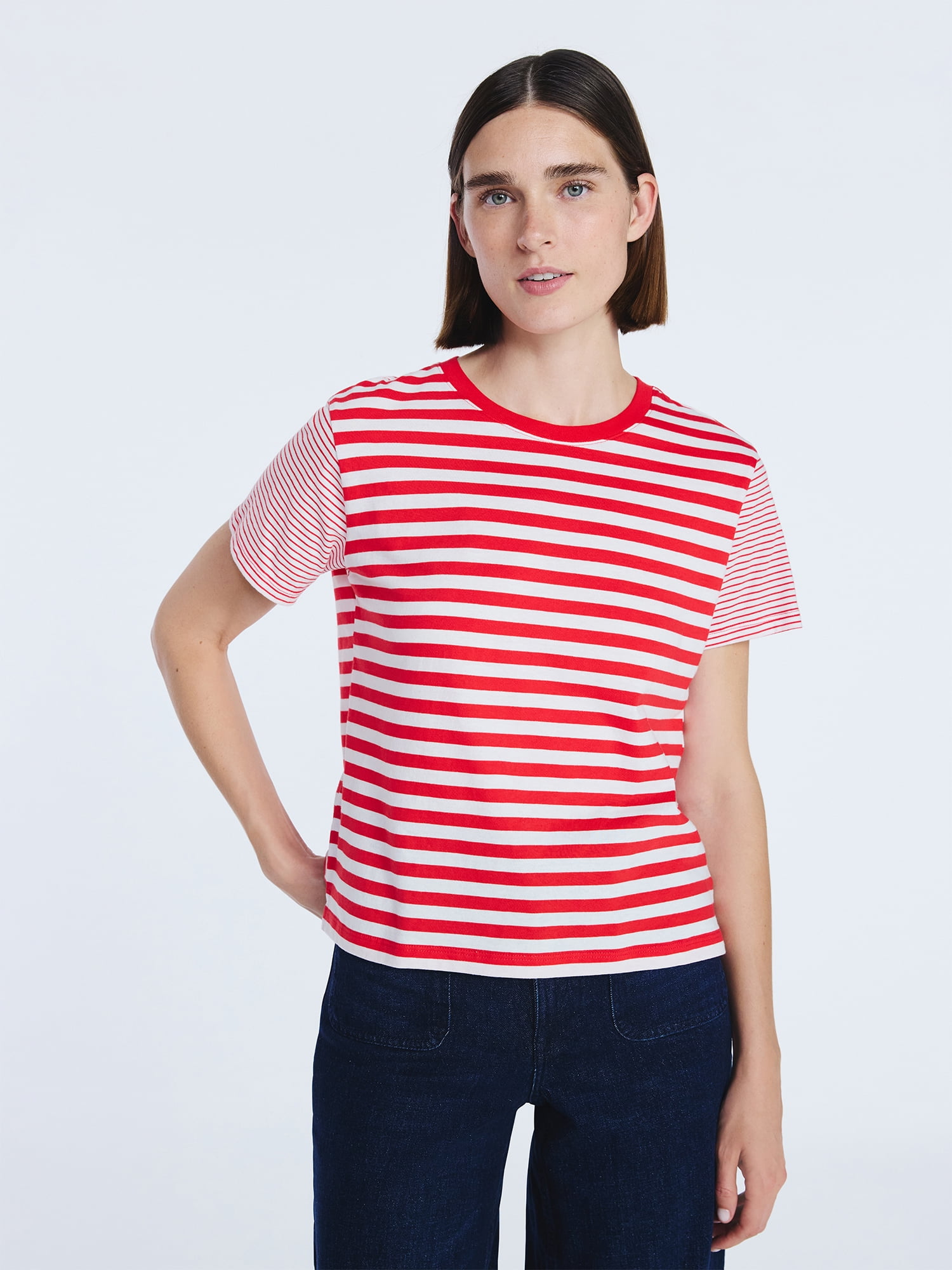 Free Assembly Women's and Women's Plus Cotton Cropped Boxy Tee with Short Sleeves, Sizes XS-4X