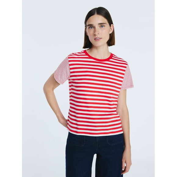 Free Assembly Women's and Women's Plus Cotton Cropped Boxy Tee with Short Sleeves, Sizes XS-4X