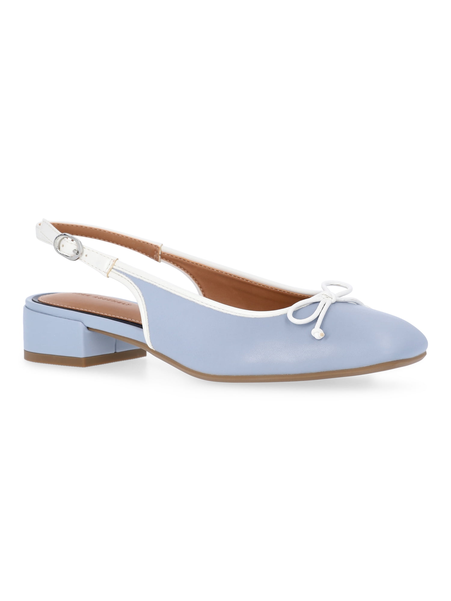 Free Assembly Women's Slingback Block Heel Shoes with Front Bow