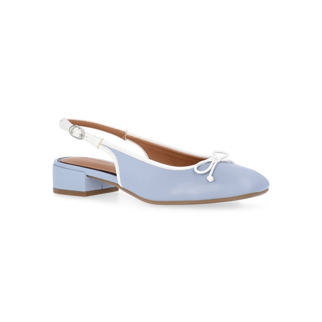 Free Assembly Women's Slingback Block Heel Shoes with Front Bow