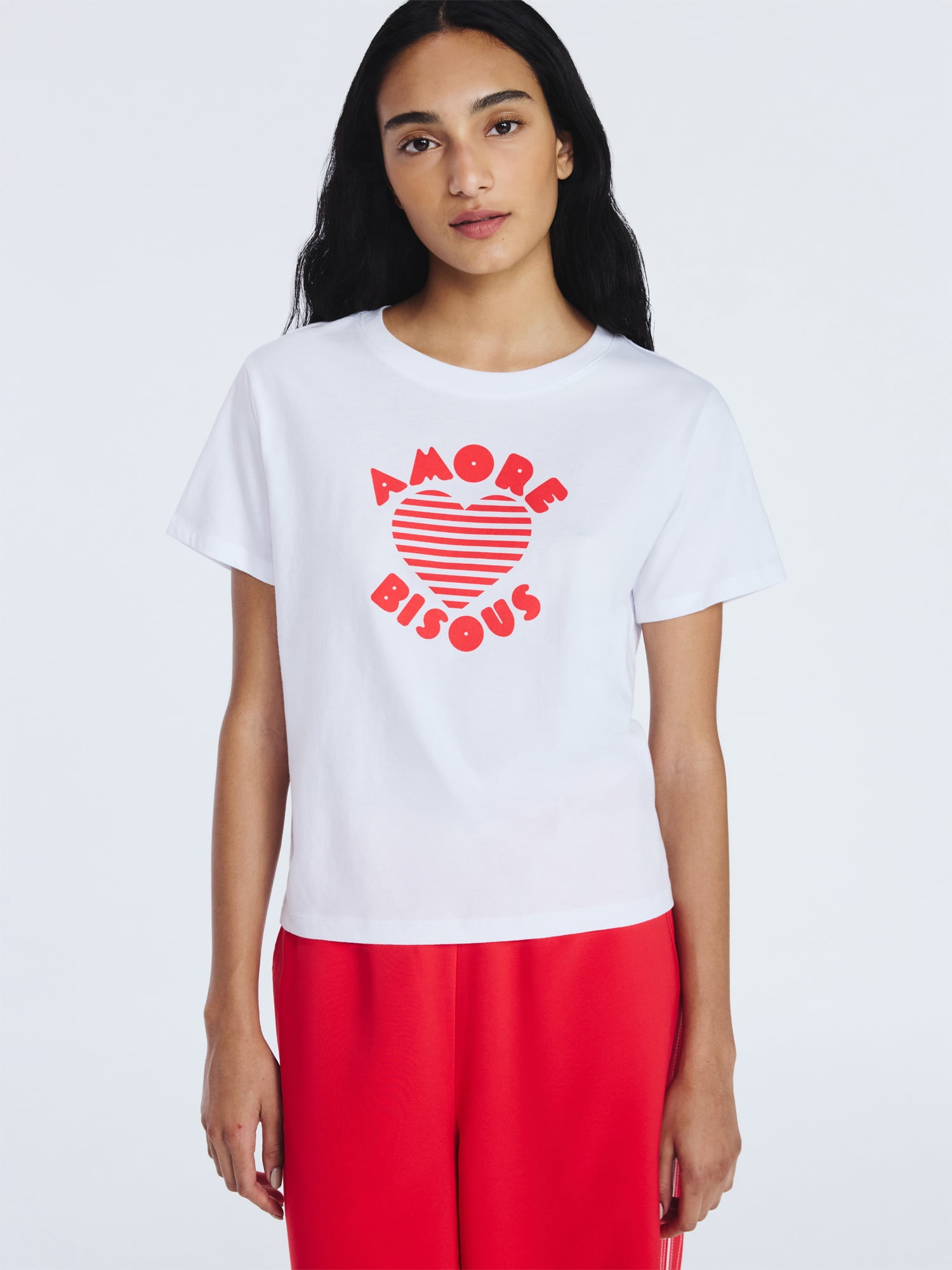 Free Assembly Women's and Women’s Plus Cotton Cropped Boxy Heart Tee with Short Sleeves, Sizes XS-4X