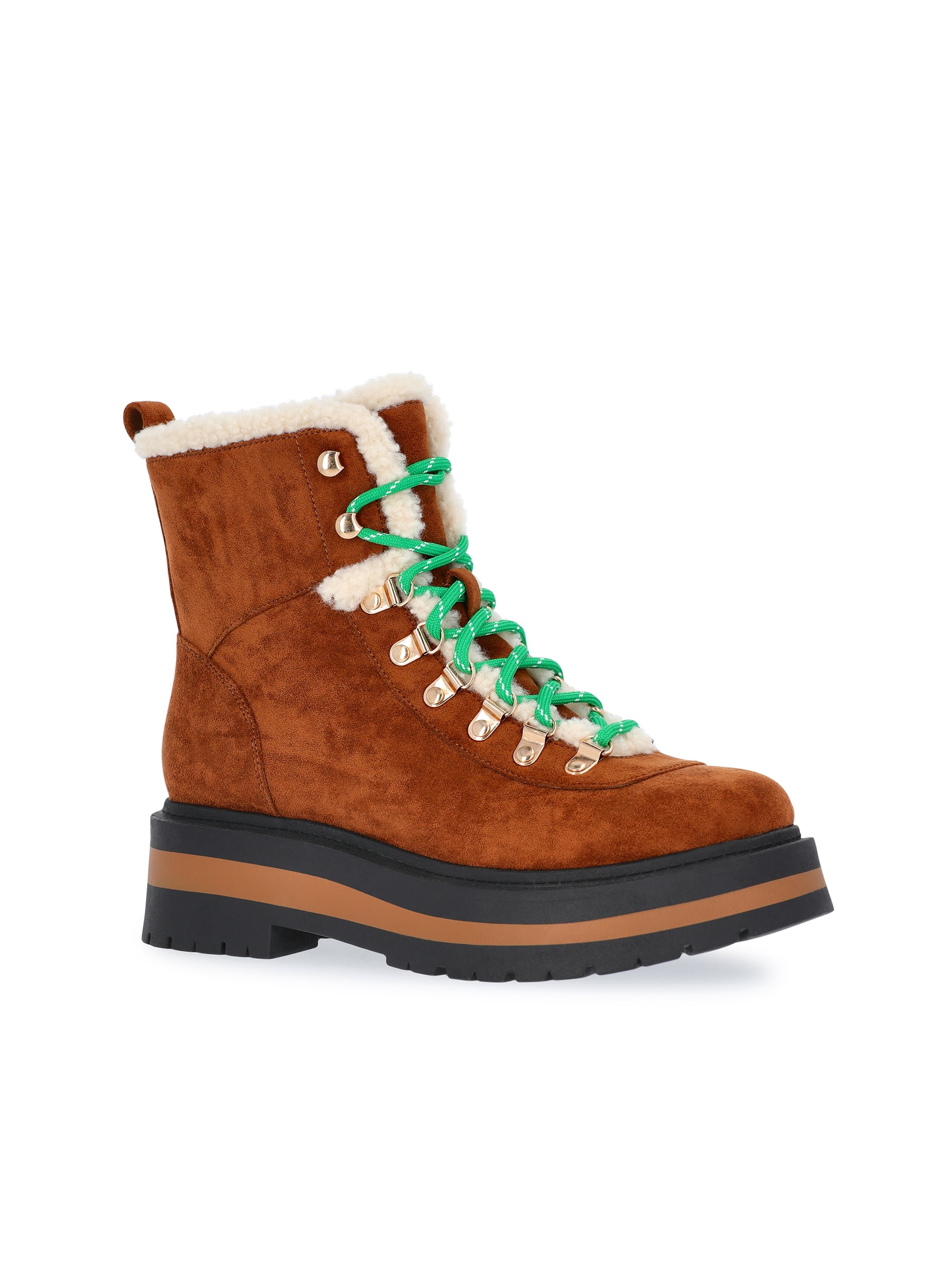 Free Assembly Women's Lace-Up Faux Shearling Booties