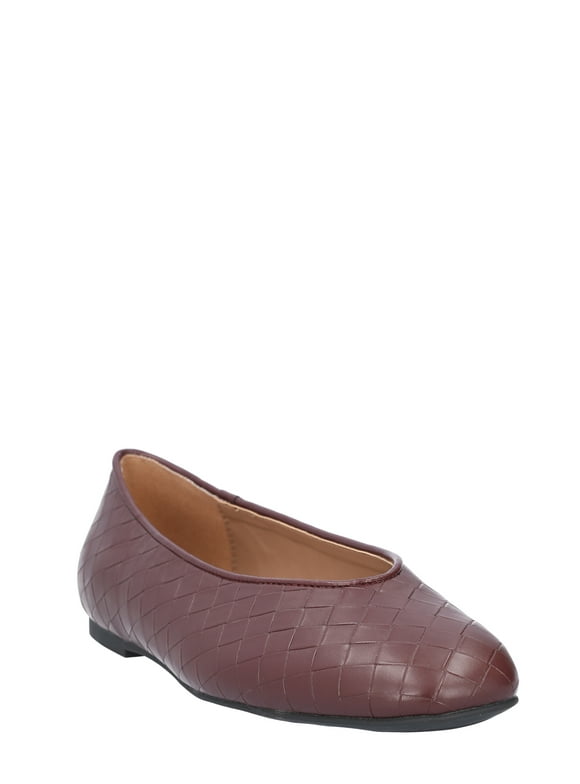 Women's Faux Leather Basketweave Textured Flats, Sizes 6-11