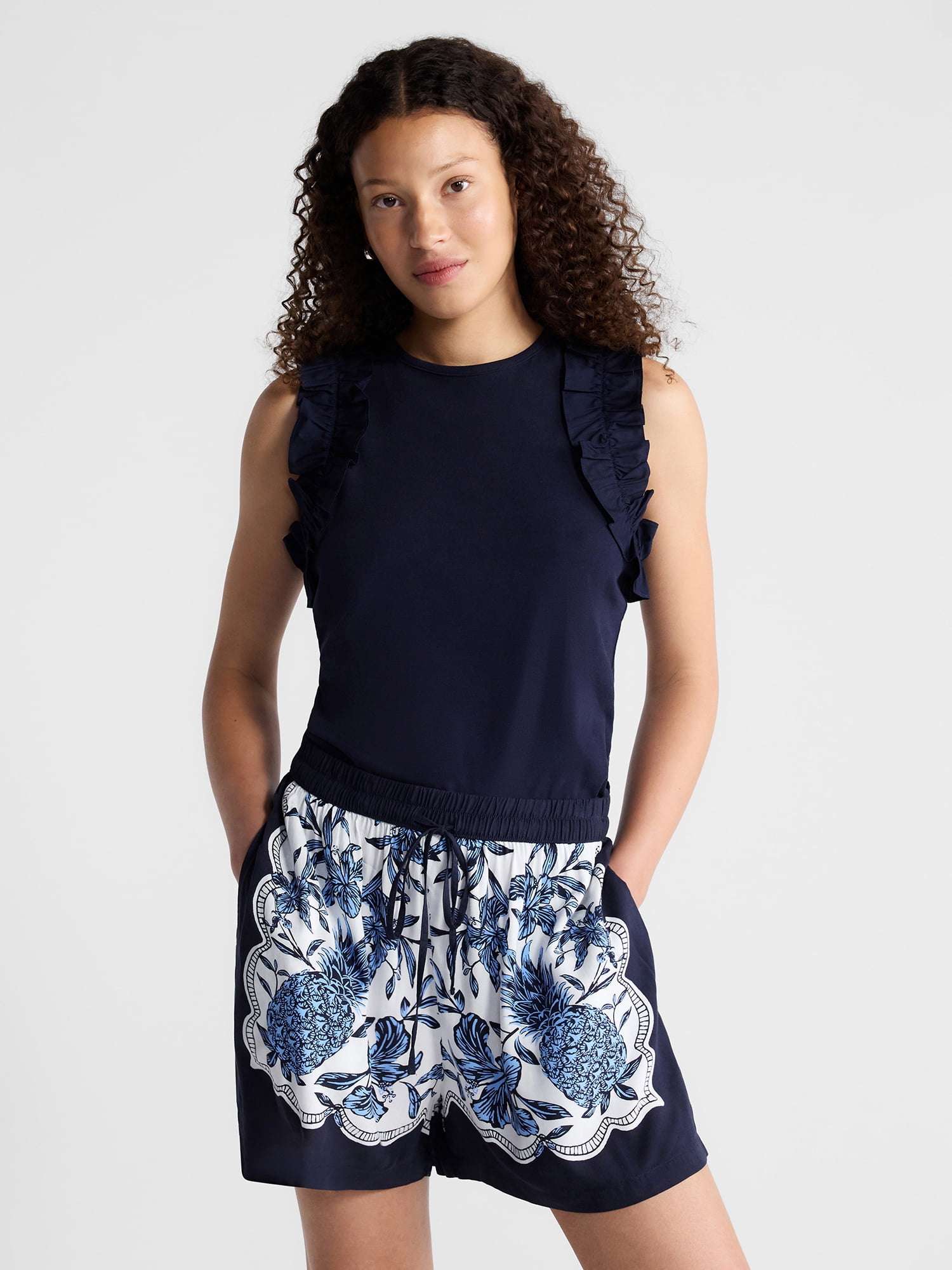 Free Assembly Women's and Women's Plus Ruffle Trim Mixy Tank Top, Sizes XS-4X