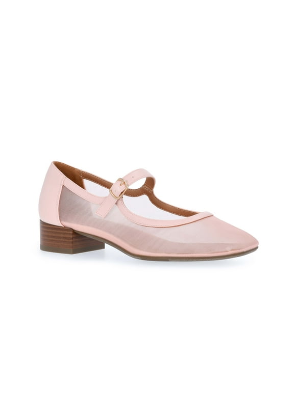 Women's Mesh Block Heel Mary Jane Shoes
