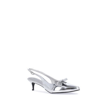 Free Assembly Women's Slingback Kitten Heel Shoes with Bow