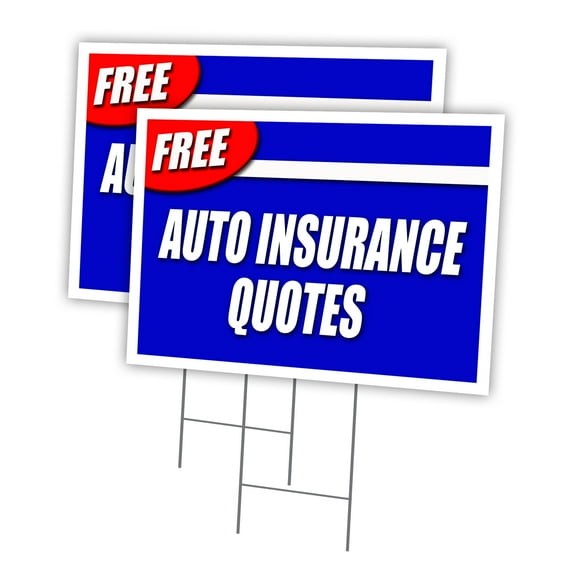 FREE AUTO INSURANCE QUOTES 2 Pack Of 18" x 24" Yard Sign & Stake outdoor plastic | Advertise Your Business | Stake Included Image On Both Sides | Made in The USA