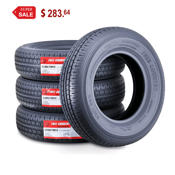 Free Country Heavy Duty ST205/75R15 10PR Load Range E Steel Belted Radial w/Scuff Guard Trailer Tire, Set of 4