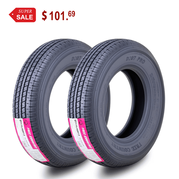 FREE COUNTRY Premium Trailer Tires ST 175/80R13 6 ply Load Range C w/Scuff Guard, Set 2