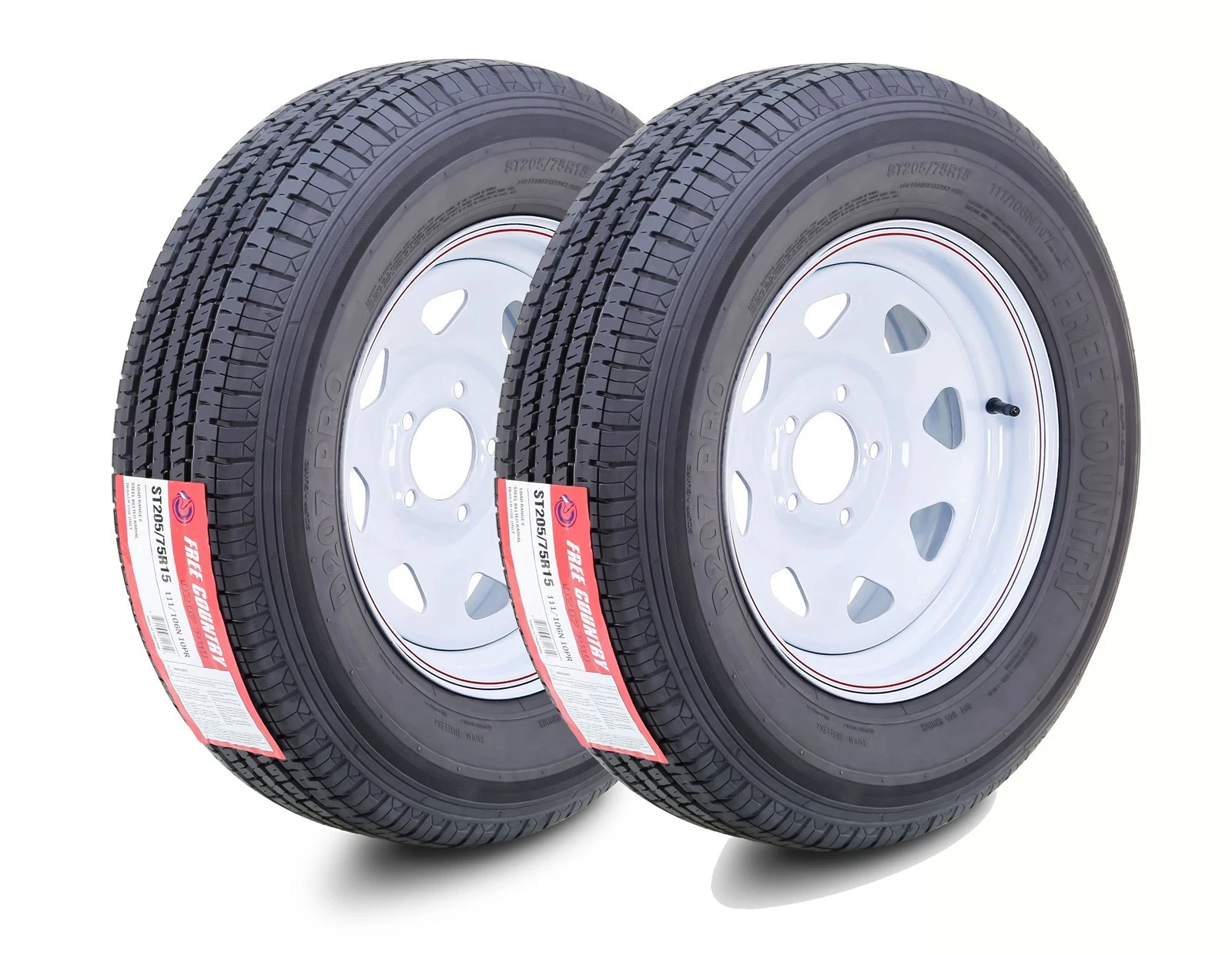 FREE COUNTRY Trailer Tire Wheel Assembly ST205/75R15 10-Ply E 110M ...