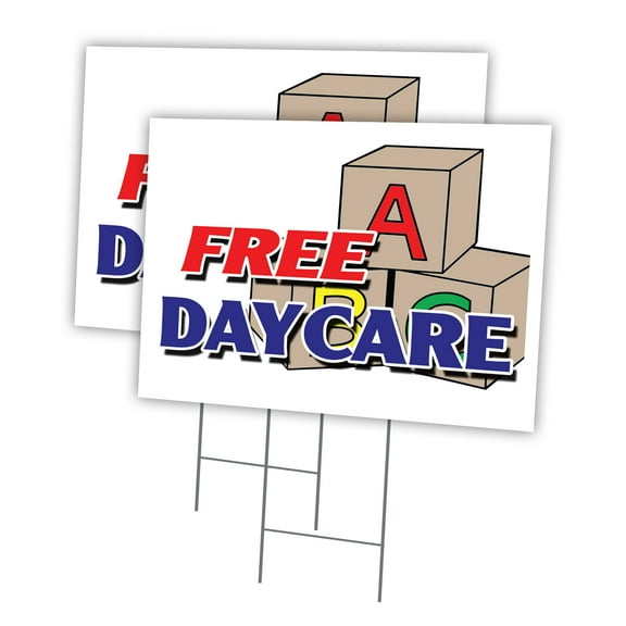 FREE DAYCARE 2 Pack Of 12" x 16" Yard Sign & Stake | Advertise Your Business | Stake Included Image On Front Only | Made in The USA