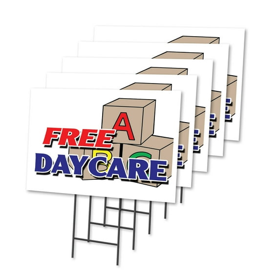 FREE DAYCARE 5 Pack Of 12" x 16" Yard Sign & Stake | Advertise Your Business | Stake Included Image On Front Only | Made in The USA