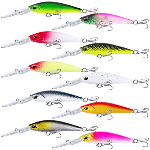 FREE FISHER 10pcs Fishing Lures Hard Bait Minnow Deep Diving Swimbait Walleye Lures Topwater Lures Bait for Bass Trout Pike Freshwater Saltwater 9.5cm/6.7g