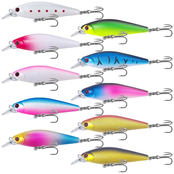 FREE FISHER 10pcs Fishing Lures Kit 9cm/10.5g Minnow Set Fishing Hard Baits Swimbaits Boat Topwater Lures for Trout Bass Freshwater Saltwater Fishing
