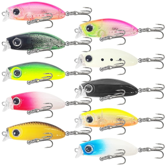 FREE FISHER 10pcs Fishing Lures Kit Minnow Set Fishing Hard Baits Swimbaits Boat Topwater Lures for Trout Bass Freshwater Saltwater Fishing