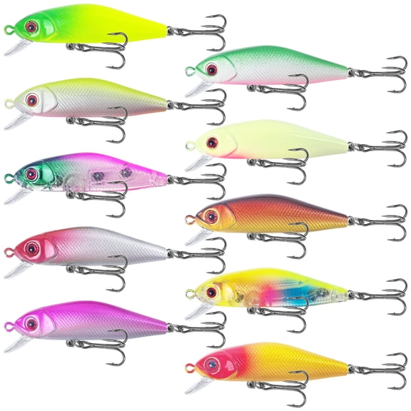 FREE FISHER 10pcs Fishing Lures Kit Minnow Set, Fishing Lures Hard Bait Jerkbait Topwater Lures Bait for Bass Trout Pike Freshwater Saltwater 2.4 inch 0.2oz