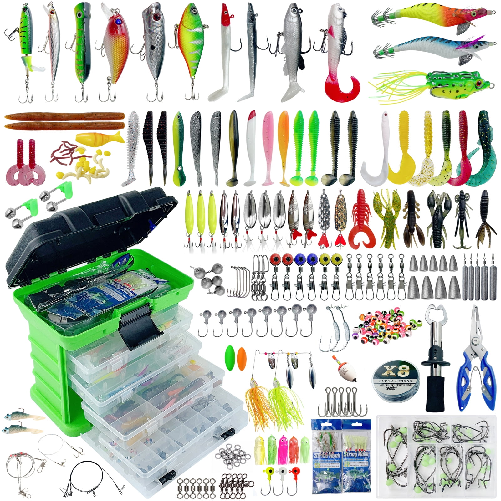 FREE FISHER 346pcs Fishing Lures Kit with Tackle Box Included Crankbait, Minnow, Spinnerbaits, Spoons, Soft Lures, Jigs, Hooks, Bait Rigs, Weights Sinkers, Topwater Lures Freshwater Saltwater