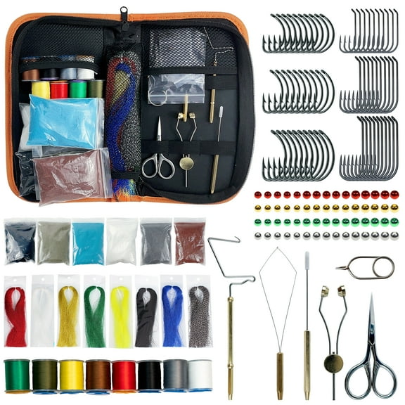 FREE FISHER Fly Tying Kit 149Pcs Tools Materials Kit Lures DIY Starter Making Kit With Bag for Fly Fishing Beginners