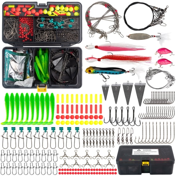 FREE FISHER Surf Fishing Tackle Kit 234 Pcs Ocean Saltwater Fishing Lures Fish Finder Rigs Pompano Rig Pyramid Sinker Weight Fishing Hooks Swivels Various Accessories