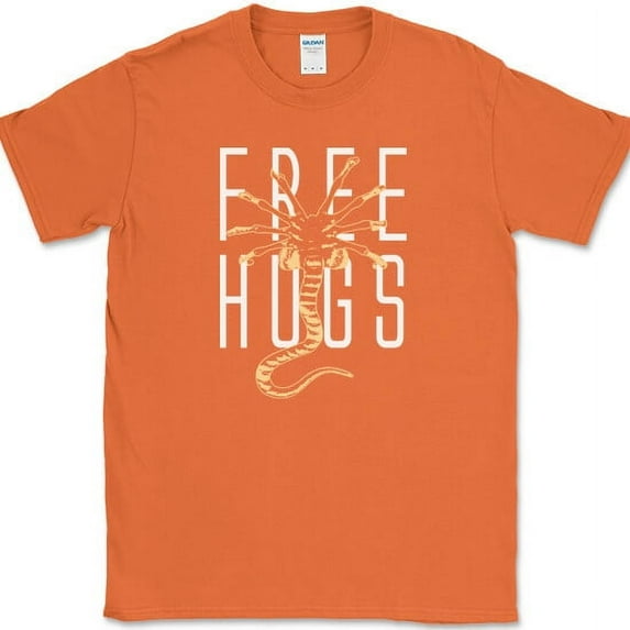FREE HUGS T-Shirt Funny Face Hugger Aliens Movie Tee Humor SciFi - Orange, 4XL