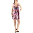 thumbnail image 1 of FREE PEOPLE Womens Purple Cut Out  Low Back Printed Sleeveless V Neck Mini Pleated Dress  Size: L, 1 of 2