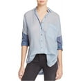 thumbnail image 1 of FREE PEOPLE $108 Womens New 1561 Blue Pocketed Cuffed Button Up Top M B+B, 1 of 2