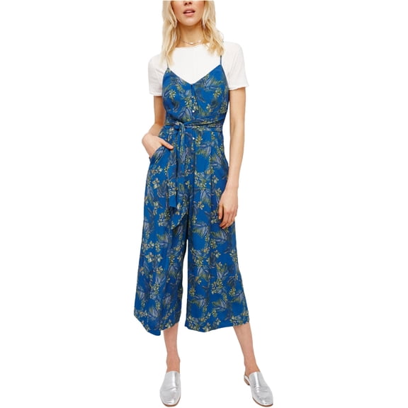 Free People Womens Hot Tropics Floral Print Pull On Jumpsuit Blue Combo 4