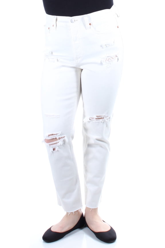 $128 Womens New 1261 Ivory Frayed Casual Jeans 26 Waist B+B