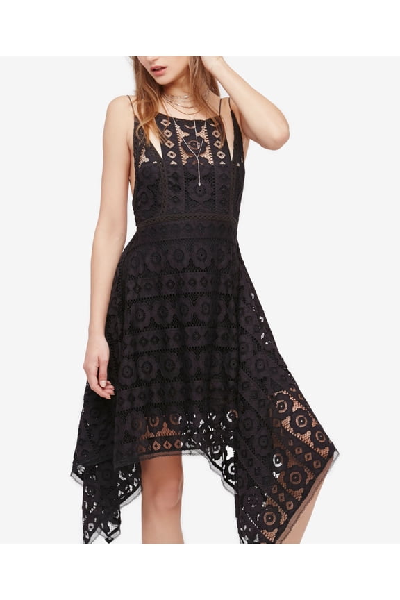 $128 Womens New 1568 Black Lace Halter Trapeze Dress 0 B+B